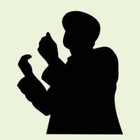 Silhouette of a man praying on a light green background. The silhouette of a person performing a prayer. Design element illustration of a person who is praying with religious theme vector