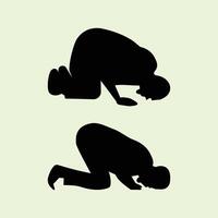 The silhouette of a person performing a prayer with a prostration pose which means surrendering to God. Design element illustration of a person who is praying vector