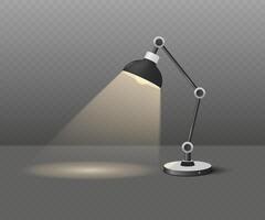 Table luminous lamp with adjustable body in gray tones isolated on dark background. vector