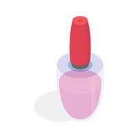 An isometric icon of a nail polish bottle with a red brush applicator..' vector