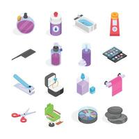 A set of colorful isometric illustrations of various beauty and spa products. vector