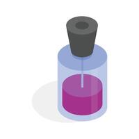 An isometric icon of a nail polish bottle with a red brush applicator..'. vector