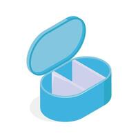 An isometric icon of an open pill organizer with two compartments.. vector