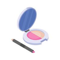 Isometric icon of a compact blush and lip product set.. vector