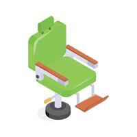 An isometric icon of an adjustable barber chair for haircuts and styling services.. vector