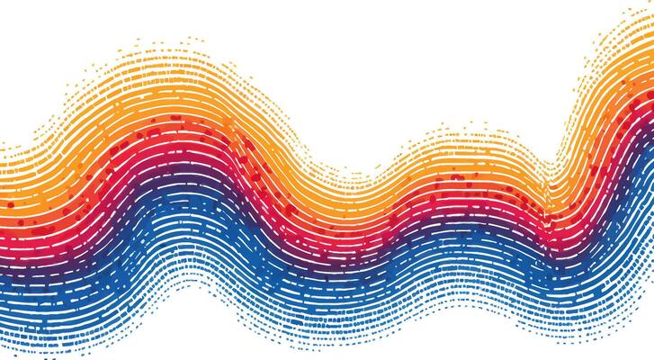 Wave-like colors blend into each other on a digital abstract background. Elegant, vibrant, orange and blue flowing lines, creating mesmerizing waves.