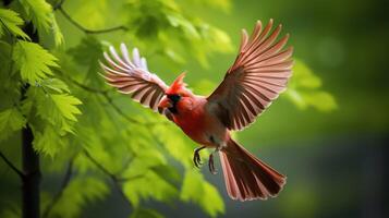 wings cardinal on tree photo