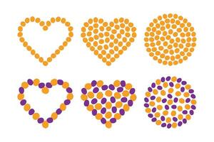 Apricots and Plums shape contour and fill hearts and Circular background texture Set 6 Template idea. Isolated illustration Thematic or Healthy Eating Cards, leaflet, poster or web promo banner vector