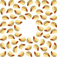 Taco Meat and vegetable filling Circular Frame border. Taco Day greeting or cards Copyspace Template. Isolated illustration Greeting cards poster, banner, brochure, greetings, tag, label or web vector