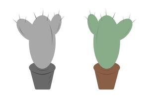 Cactus in pot Grayscale and color. Thematic cards World Cactus Day design element concept. Set 2. Isolated illustration Greeting cards, leaflets, price tag, labels or web promo banner, print vector