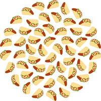 Taco vegetable and meat filling Circular Background Texture. Thematic or menu cards Background idea. Isolated illustration Taco Day greeting print material, price tag, label or web promo banner vector