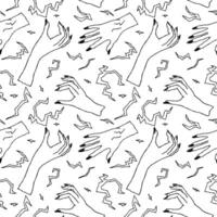 Seamless Pattern of Hand Drawn Abstract Wizard Hands with Minimalist Black Line Art Design vector