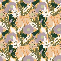 Seamless Jungle Pattern with Leopards and Tropical Leaves in Pastel Colors vector