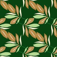 Elegant leafy seamless pattern on dark green background for textile design vector