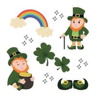 Set of clover, leprechaun boot, rainbow, leprechaun. vector