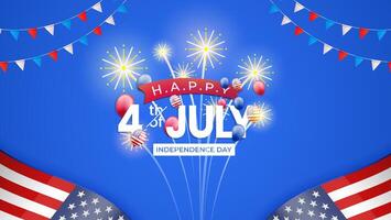 Happy Independence Day with usa flag and firework Illustration.Fourth of July with realistic balloons. vector