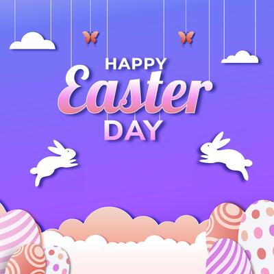 Happy Easter day concept with paper cut style
