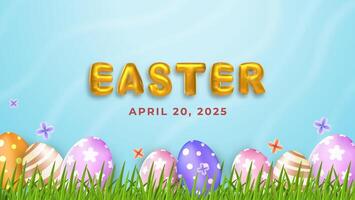 Happy Easter day concept with 3d cartoon style with eggs and flower. vector