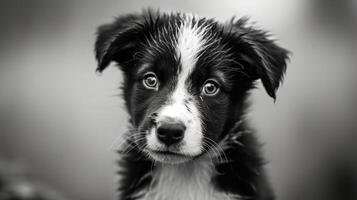 face puppy black and white photo