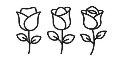 Set Of Simple Black Line Art Rose Bud Illustrations vector