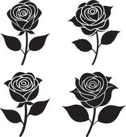 Four Black and White Rose Silhouette Designs vector