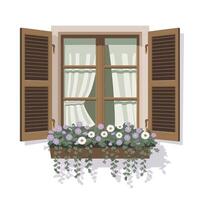Window with Blooming Flower Box vector