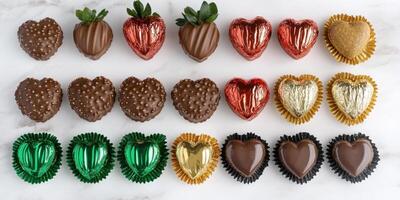 Creative flat lay of assorted Valentines day chocolates for gift inspiration photo
