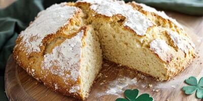 Close up of freshly baked Irish soda bread. Perfect for St. Patricks day or rustic baking themes photo
