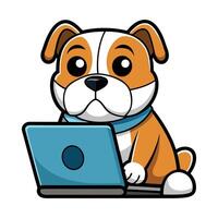 Cute Bulldog Hard at Work on Computer vector