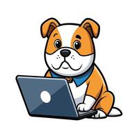 Bulldog Hacker Cracking Codes with Cuteness vector