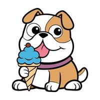 Adorable Bulldog Licking an Ice Cream Cone vector