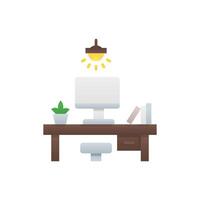 office desk icon with computer and lamp vector