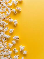 Minimalistic popcorn arrangement on vibrant yellow background for creative design photo