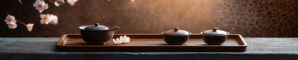 Luxurious tea set composition with elegant minimalist design for tranquil decor photo