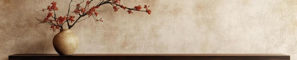 Japanese inspired zen interior with floating shelf and minimalist vase design photo