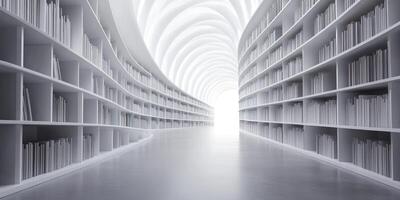 Artistic perspective of endless bookshelves in a modern library design photo