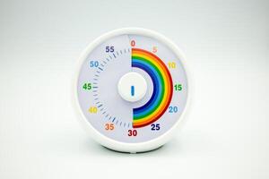 Colorful circular kids timer with rainbow sections and white frame photo