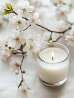 serenidad y elegancia de sakura perfumado vela con minimalista diseño para relajación foto
