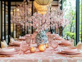 Elegant sakura themed dining table for contemporary gatherings photo