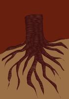 A tree with roots on a brown background vector