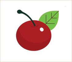 A red cherry with a leaf on it vector
