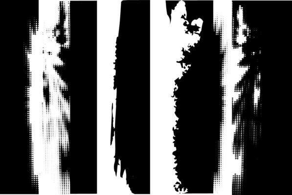 Trendy punk noise defect banners. Glitch distorted texture halftone noise defect error stamp set of background templates for presentation stories.