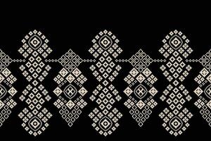 Pixel art ethnic design black background ethnic pattern fabric motif. vector