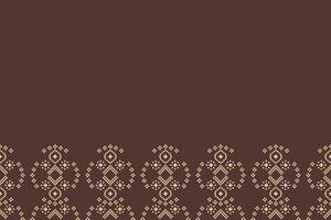 Ethnic design cross stitch fabric motif brown color background decoration art pixel. vector