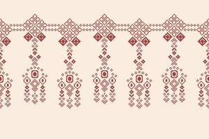 Cross stitch motif fabric pattern brown cream color background ethnic design pixel. vector