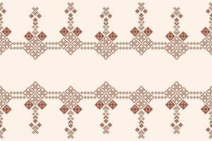 Brown cream color background ethnic pattern cross stitch motif fabric pattern design pixel art. vector