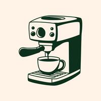 A single cup of espresso brewing in an automatic espresso machine, hand drawn style vector