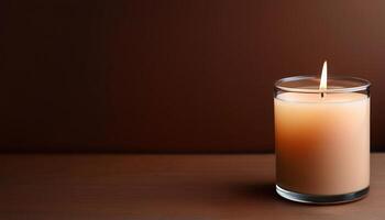 Candle Flame Illuminating Brown Backdrop photo