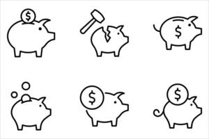 piggy bank icon set on white background vector