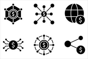 financial network icon set on white background, vector
